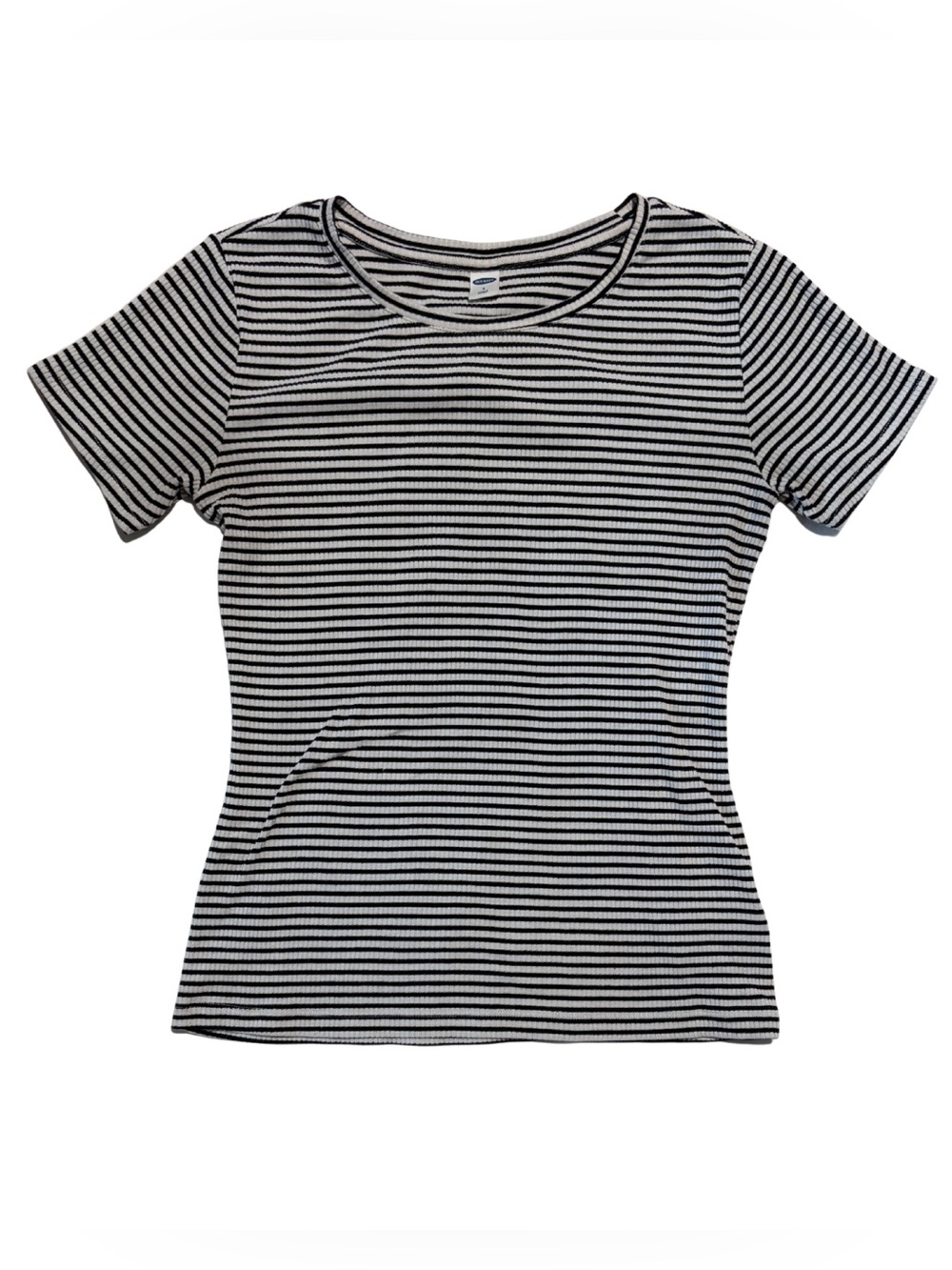 Old Navy Black and White Striped Short Sleeve Tee